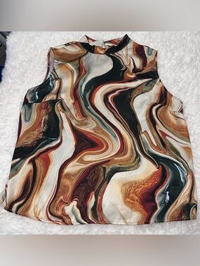 SHEIN Multicolor Marble Print Sleeveless Blouse